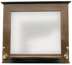 Garderoben-Spiegel, Holz mit Ablage und 2 Messingdoppelhaken, 46x40x12cm