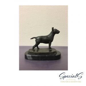 "Englischer Bull Terrier auf Marmorsockel" Bronzefigur
