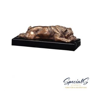 "Liegender Hund auf Marmorplatte" Bronzefigur