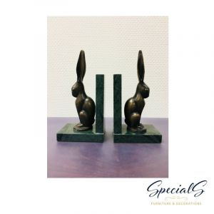 "Art Deco Buchstützen mit Hasendarstellung" Bronzefiguren