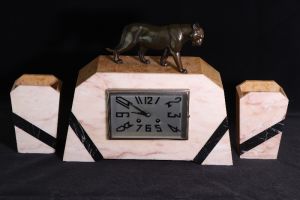 Uhr mit Pantherfigur  Art Deco Marmor Original 