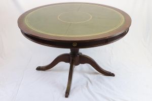 Antiker runder Tisch / Library Table mit Schreibfläche aus Leder