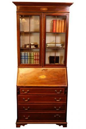 Klassischer antiker Aufsatzsekretär / Bureau Bookcase aus Mahagoni, ca. 1900