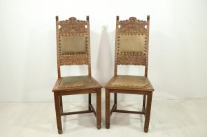 Paar antike Country Chairs mit Lederpolster, Eiche, ca. 1860