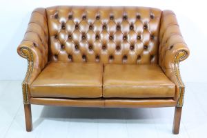 Vintage Chesterfield Sofa, 2-Sitzer, Cognac