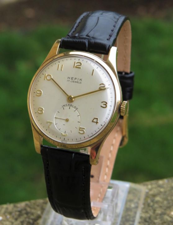 Antike britische Gold Armbanduhr Herren Uhr Leder Echtleder 1959