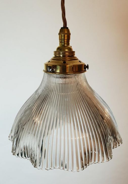 Edwardianische Holophane Deckenlampe Kristall Hängelampe britisch ca 1890