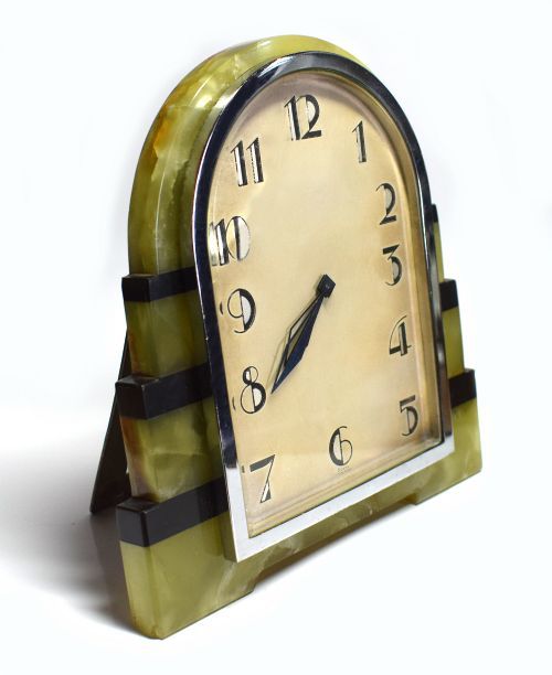 Art Deco Antike Schweizer Onyx & Chrom Uhr ca. 1930