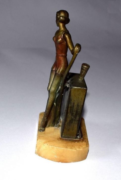 Englische Antike Art Deco Bronze Frau Tischfeuerzeug ca. 1930