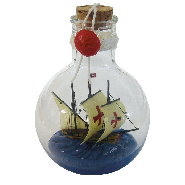 Flaschenschiff - Santa Maria, rund, stehend, H: 11cm, Ø: 7,5cm