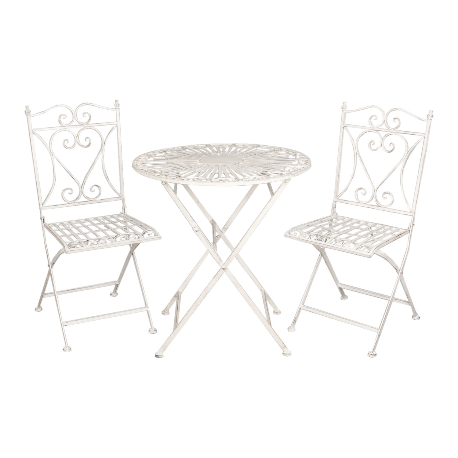 Gartentisch mit zwei Stühlen weiß ca. Ø 70 x 75 cm / 40 x 47 x 94 cm