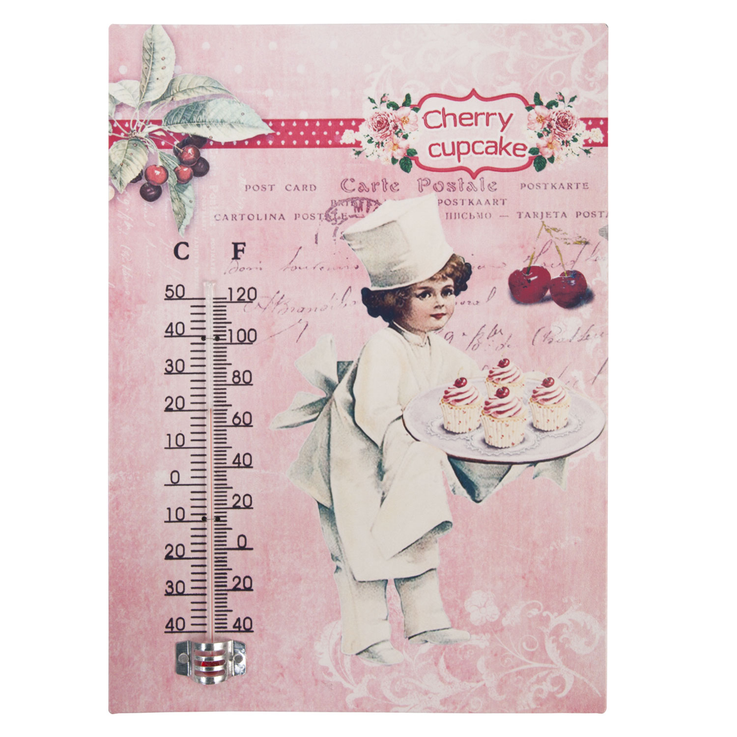 Look Blech Wandschild mit Thermometer "Cherry Cupcake" im Romantik 