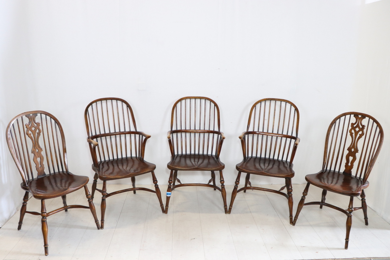 5er Satz antike Windsor Chairs / Landhausstühle, massive Eiche, ca. 1870