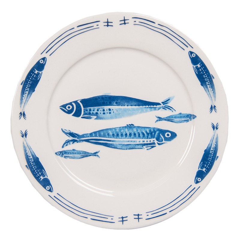 Geschirr Frühstuckteller Ø 20 cm Weiß Blau Porzellan Fische Teller-FIBDP
