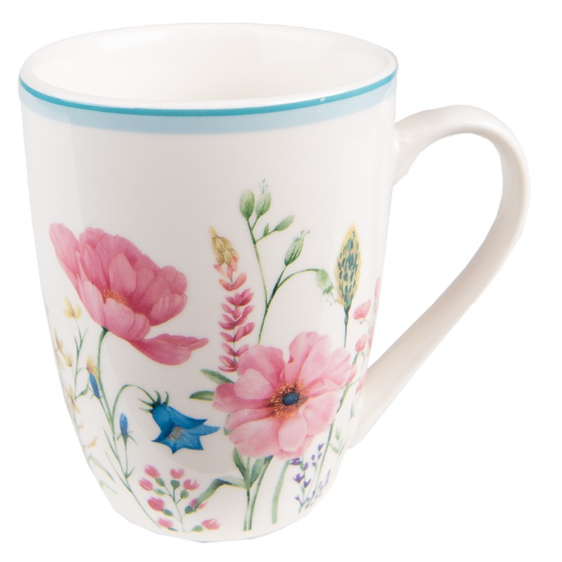 Tasse 360 ml Weiß Rosa Porzellan Blumen Kaffeetasse-PPOMU
