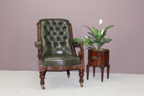Viktorianischer antiker Mahagoni Stuhl Echtleder Sessel englisch ca 1850