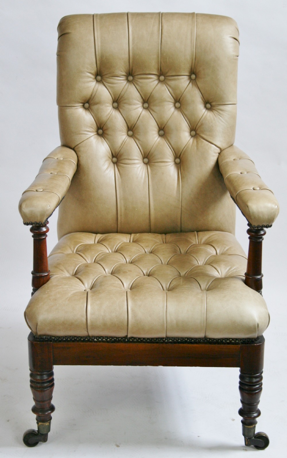 George IV Antiker Englischer geknöpfter Mahagoni Leder Sessel ca. 1820