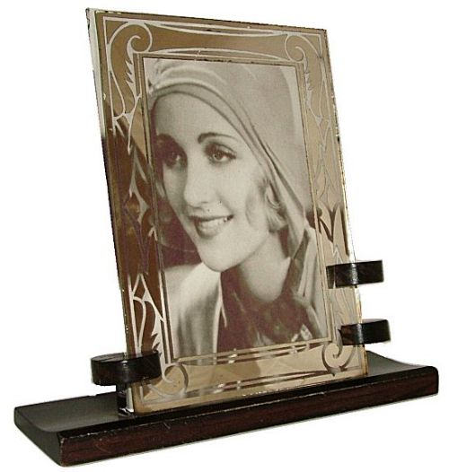 Antiker Art Deco Bilderrahmen Ebenholz Spiegelglas französisch ca 1930