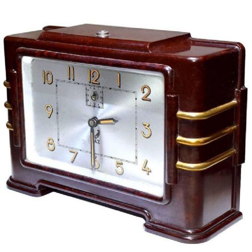 Antike französische Art Deco Bakelit Uhr Tischuhr ca 1930