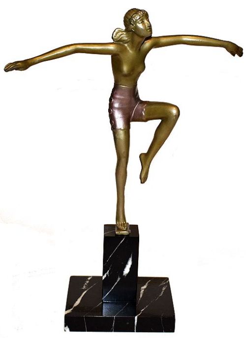 Antike Art Deco Bronzefigur Teilakt Figur "Tänzerin" ca 1930