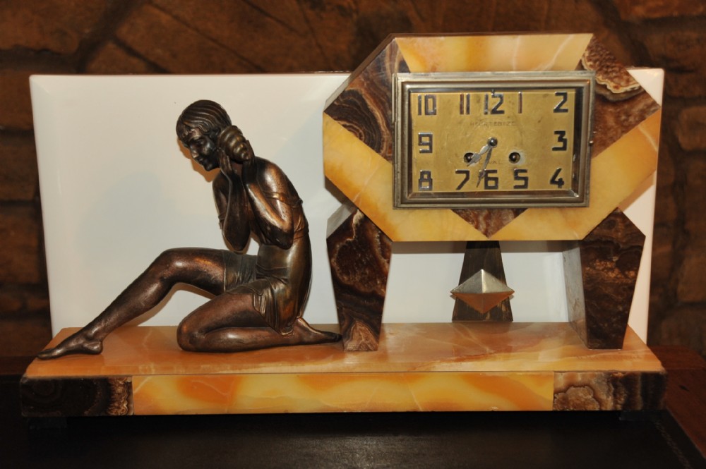 Art deco Englische Antike Spalter Marmor Uhr ca. 1930