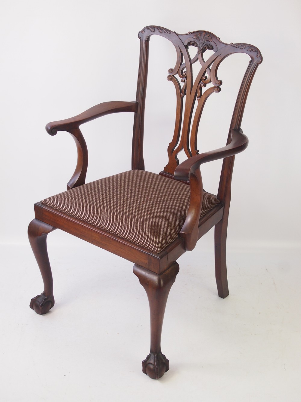Edwardianischer antiker Chippendale Mahagoni Schreibtisch Stuhl ca 1890