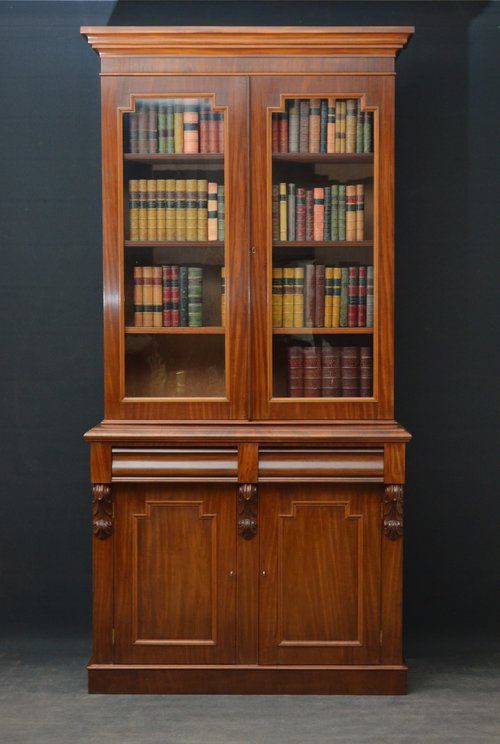 Viktorianisches Englisches Antikes Mahagoni Bücherschrank ca. 1870
