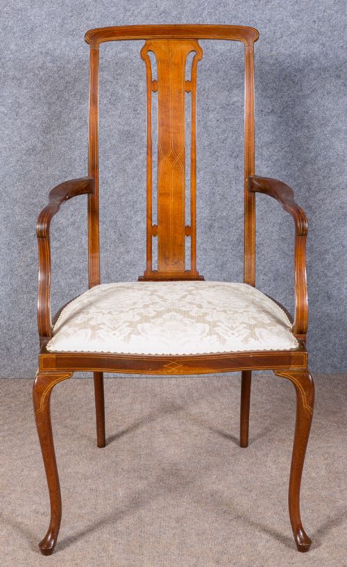 Edwardianischer Englischer Antiker Mahagoni Stuhl mit Armlehne ca. 1900