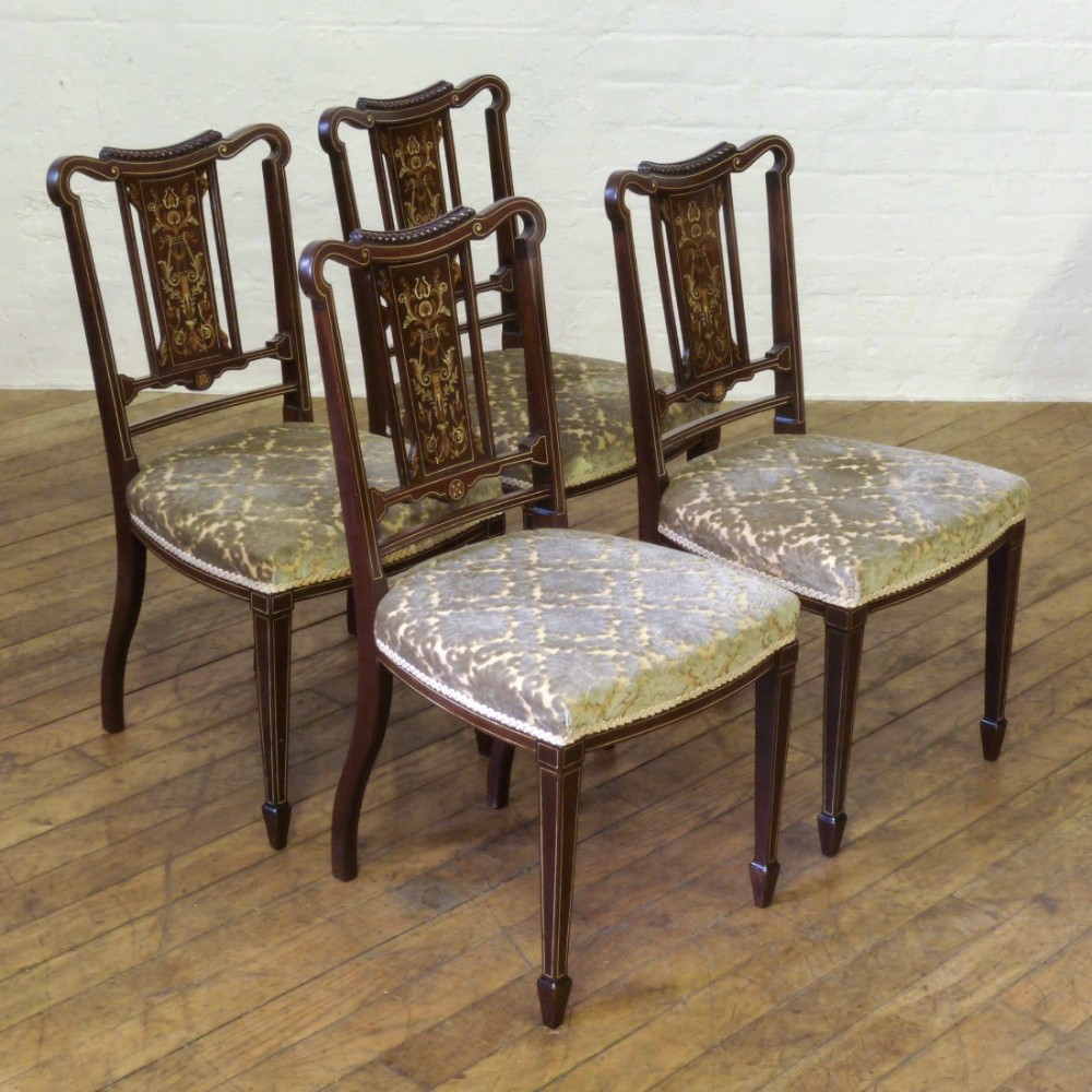 4 Edwardianische Antike Englische Mahagoni Stühle ca. 1900