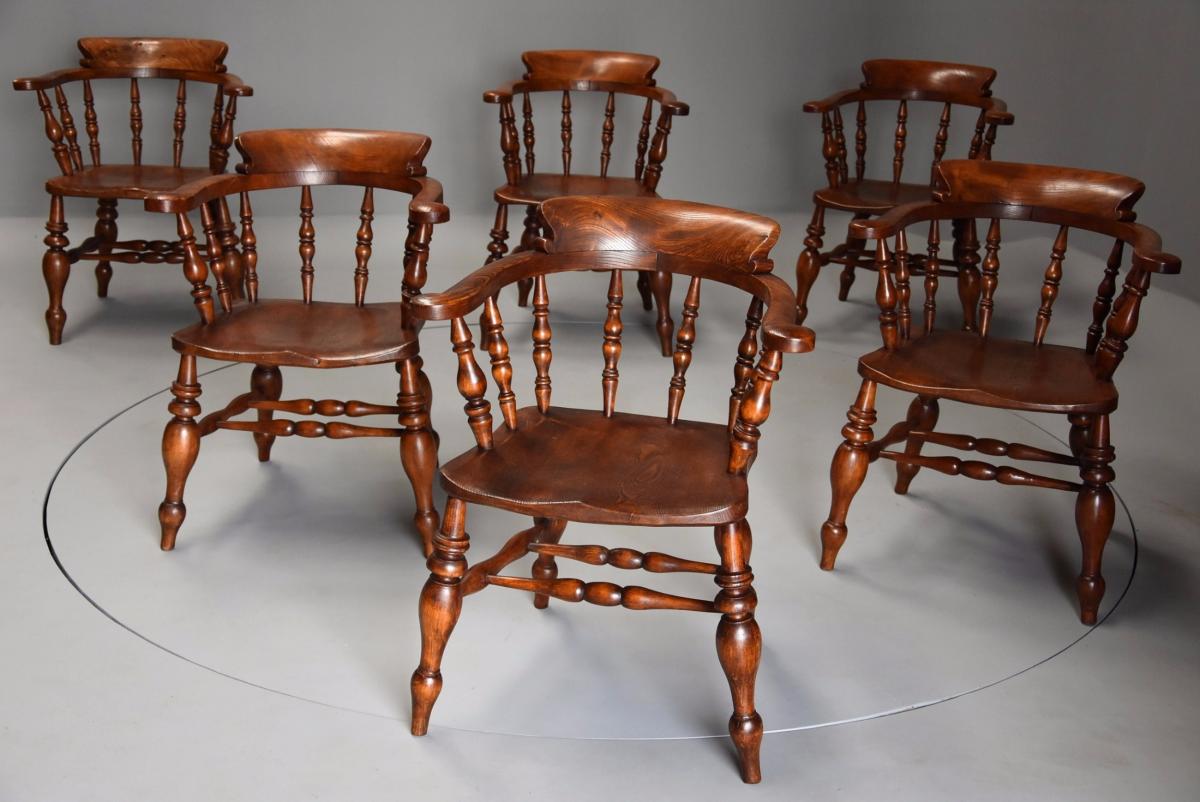 6 Englische Antike Ulmen Windsor Stühle ca. 1860