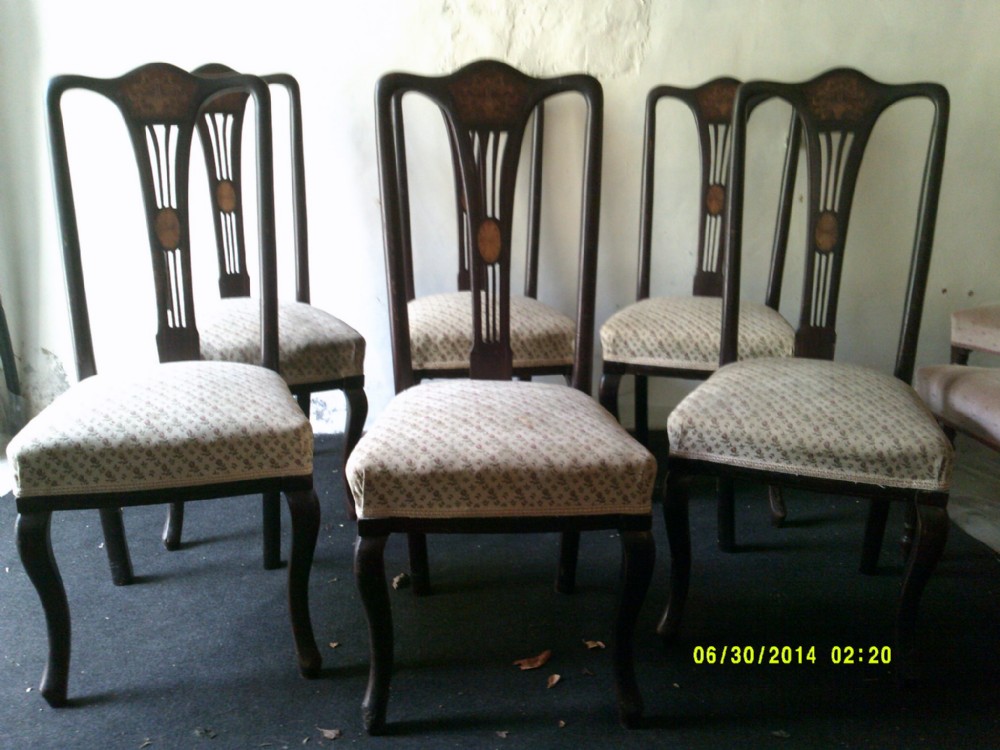 Antike Englische Mahagoni Esszimmerstühle im Queen Anne Stil ca. 1910