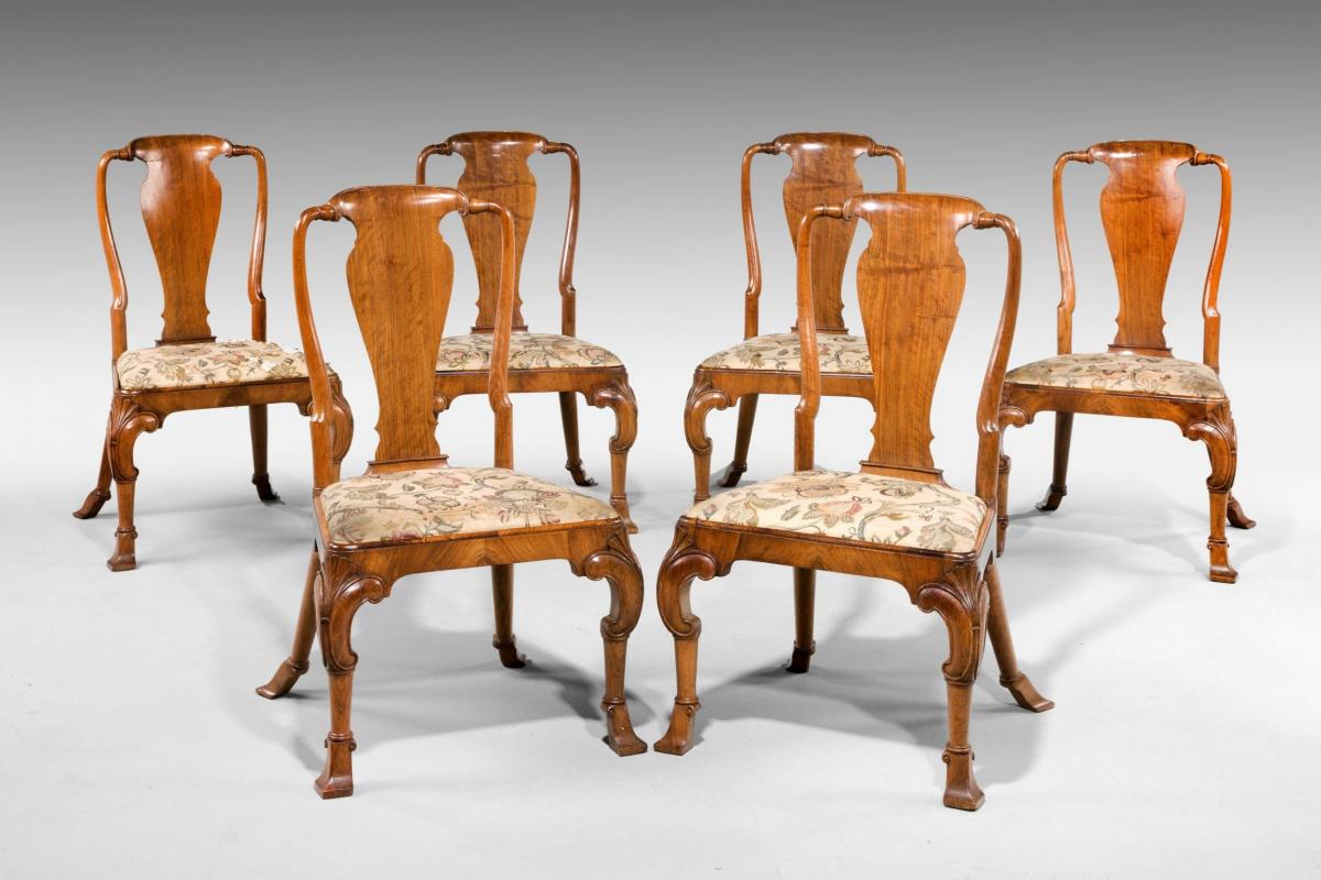 6 Englische Antike Teakholz Stühle im Queen Anne Stil ca. 1900