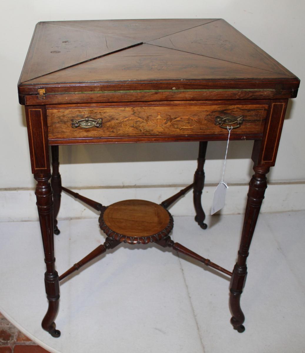 Viktorianischer antiker Palisander Spieltisch britisch ca 1850