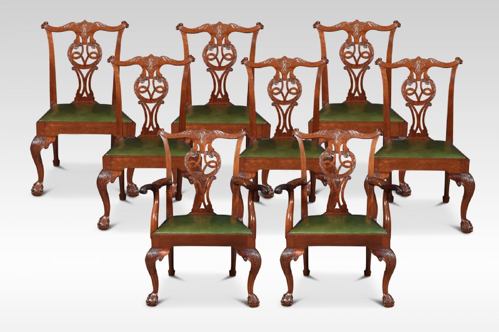 Set aus 8 antiken Chippendale Esszimmerstühlen, aus Mahagoniholz, Massivholz