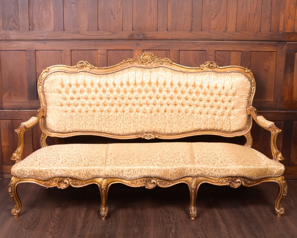 Atemberaubend geschnitzte Salonbank aus vergoldetem Holz Sofa antik 19. Jahrhundert