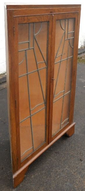 Eiche Eckvitrine Art Deco Original Massivholz mit Bleiverglasung