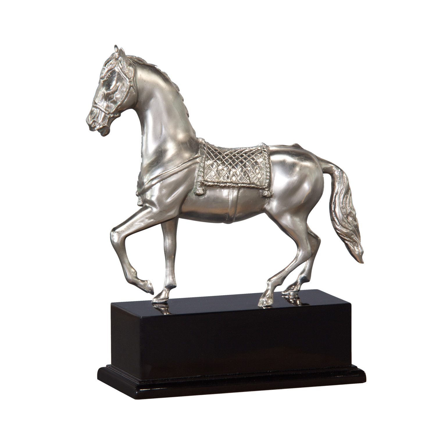 "Pferdeskulptur" vernickelte Bronzefigur mit handbemalten Details