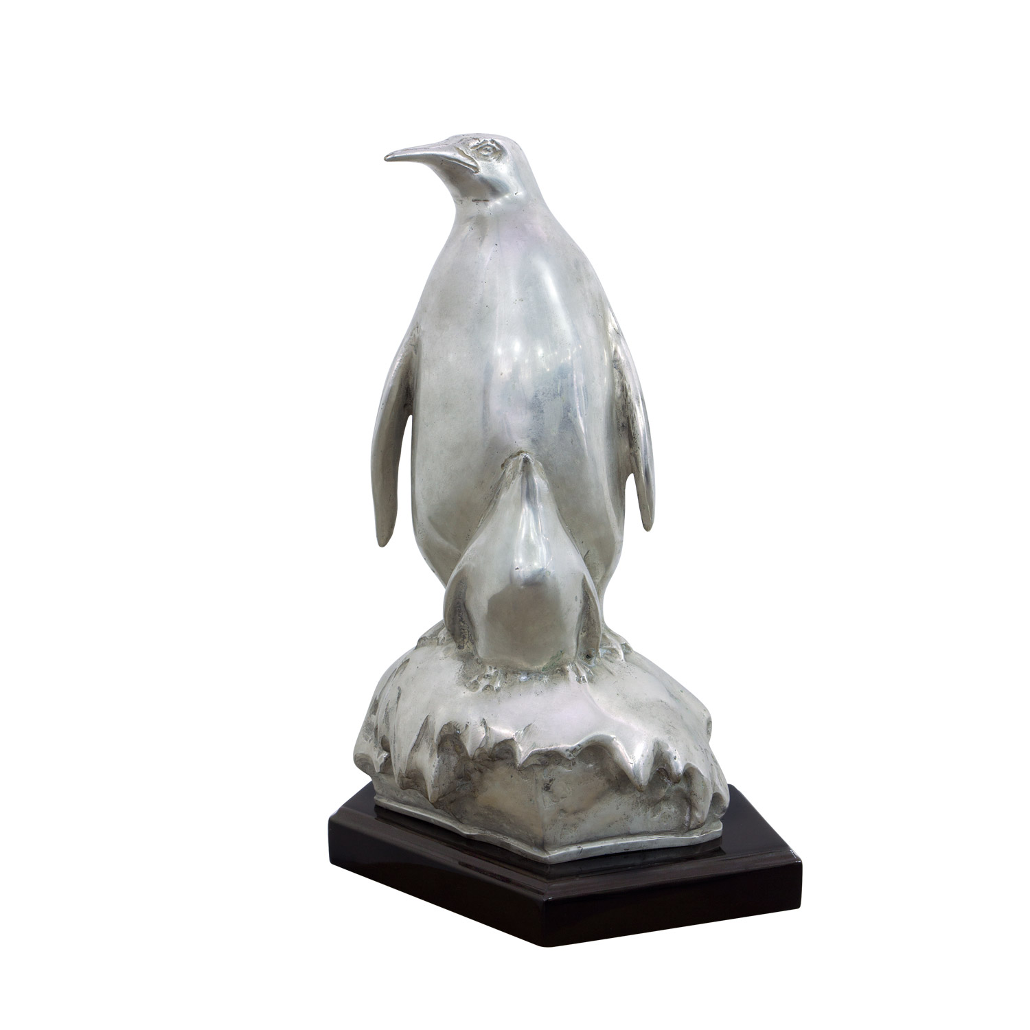 "Pinguin mit Baby" vernickelte Bronzefiguren mit handbemalten Details