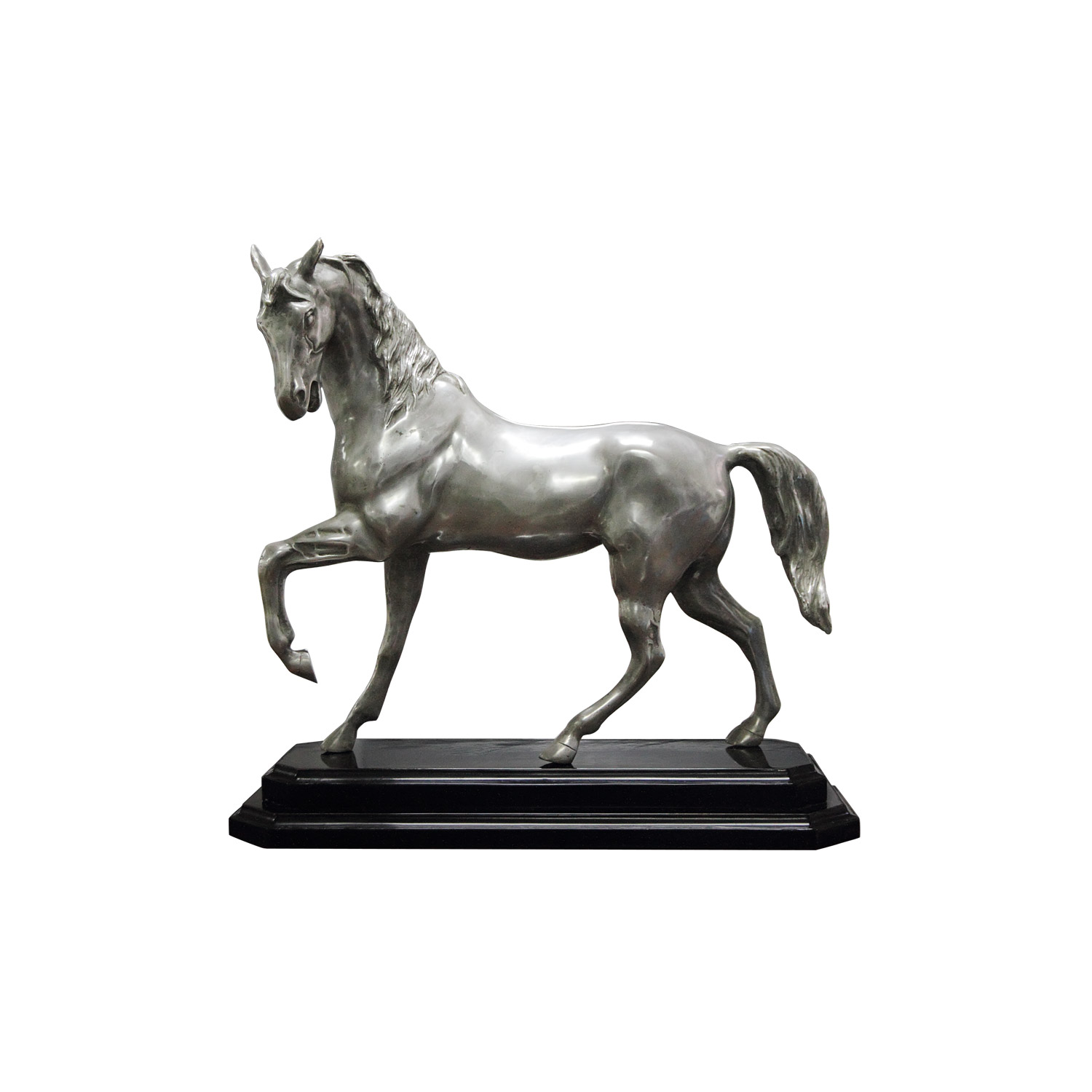 "Laufendes Pferd" vernickelte Bronzefigur mit handbemalten Details