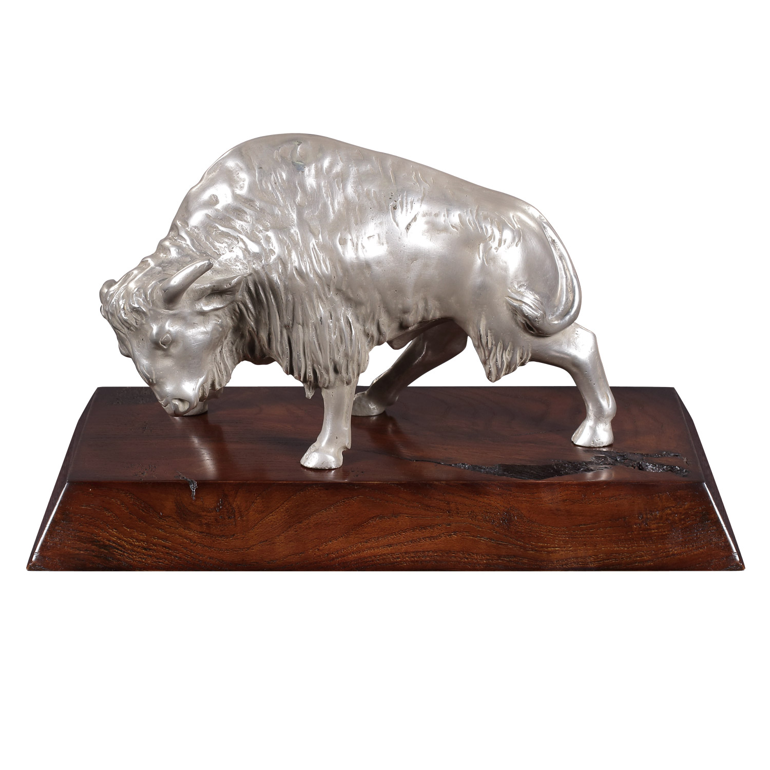 "Bison" vernickelte Bronzefigur mit handbemalten Details