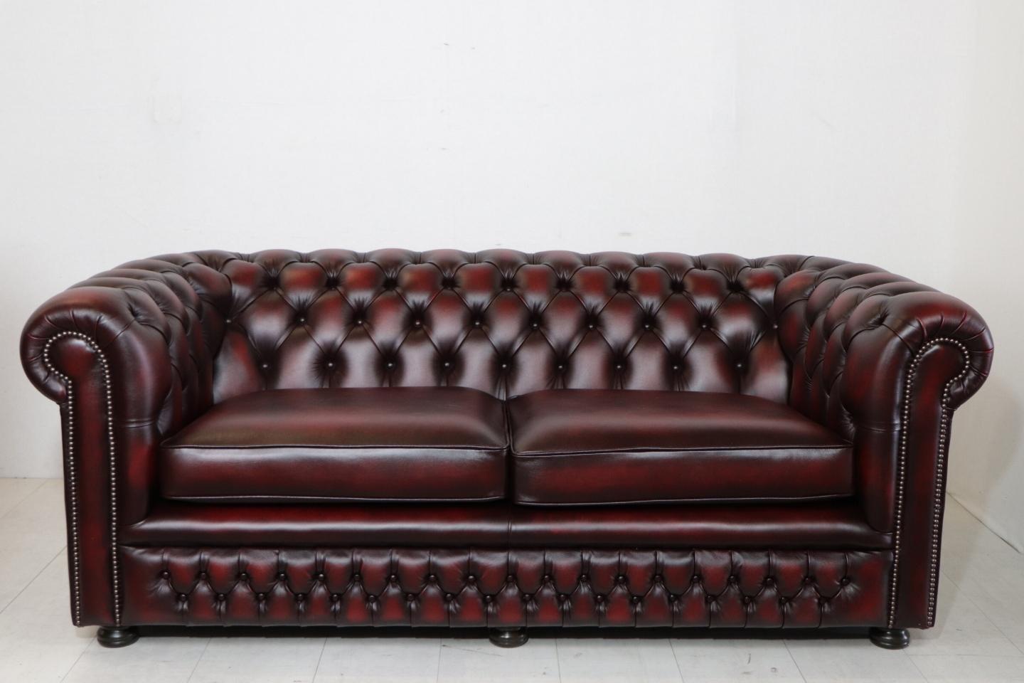 Chesterfield Sofa "London Classic" 3-Sitzer, Birch Antique Red - sofort lieferbar